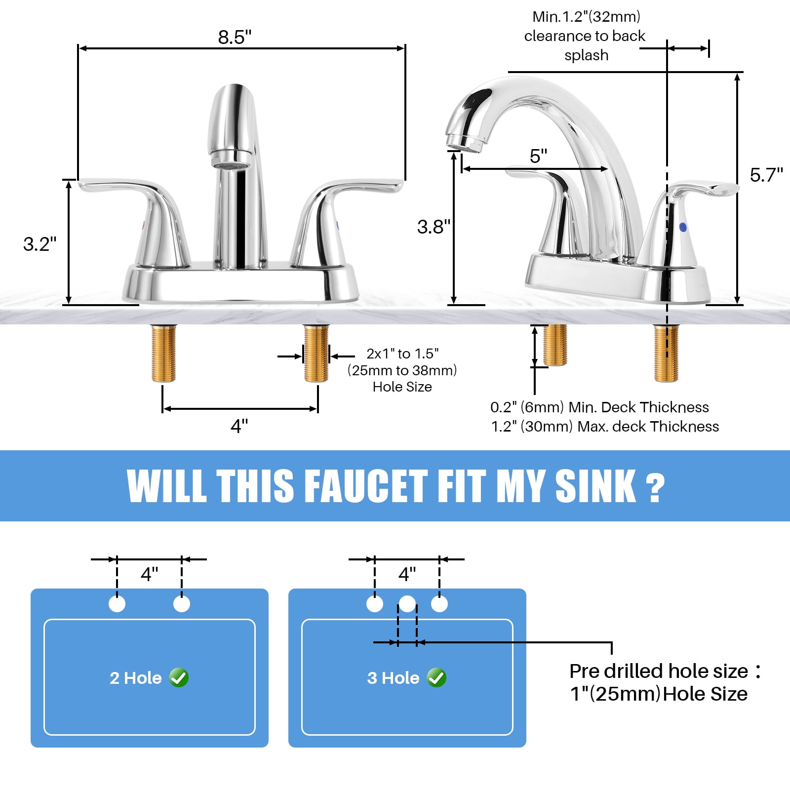 Wowow 4 inch Centerset 2-Handle Bathroom Faucet for Bathroom Sink with Pop Up Drain
