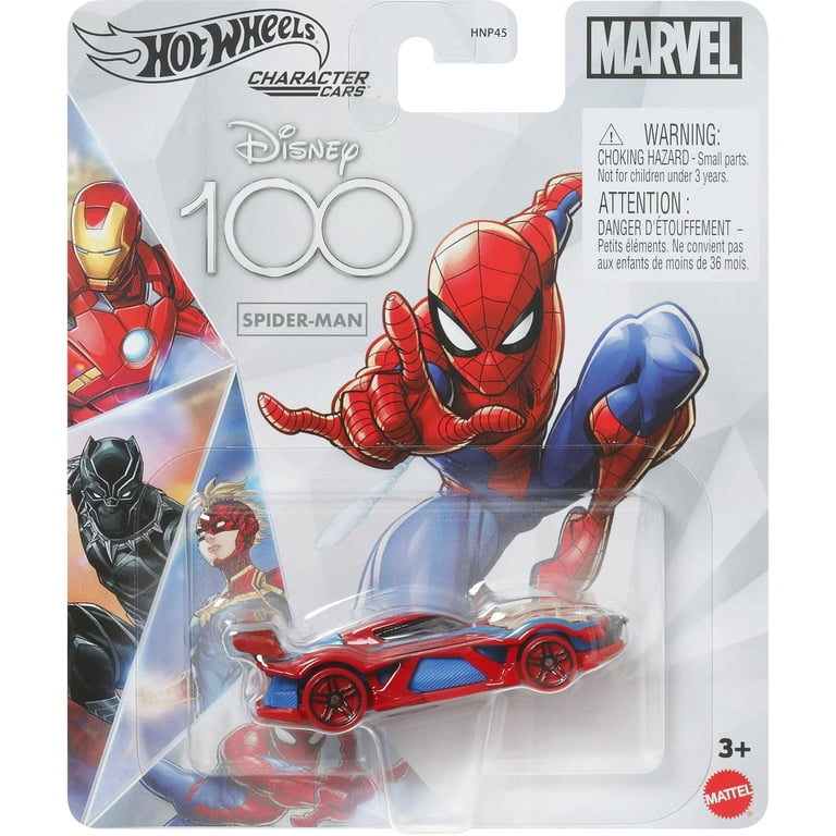 Hot Wheels Marvel Disney 100 Character Cars, Iron Man and Spider