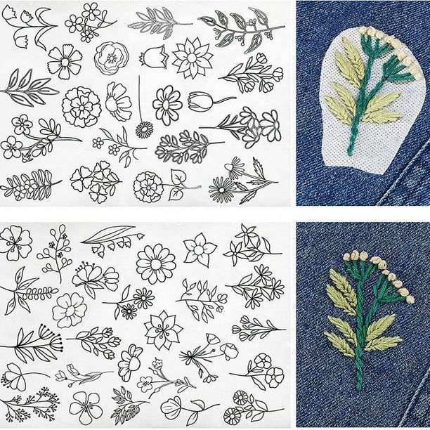 Paquete de 50 láminas estabilizadoras de bordado solubles en agua con estampados florales - Tamaño A4, lavables y desprendibles, para coser a mano y bordar a máquina.