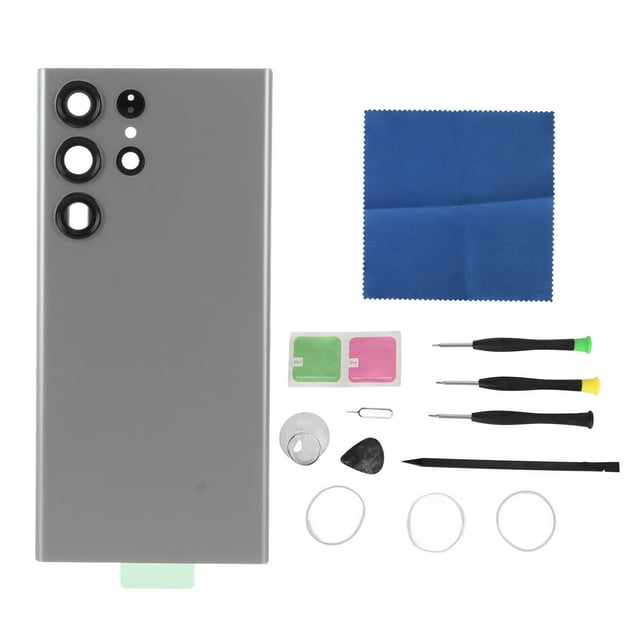Funda de reemplazo de vidrio trasero con kit de herramientas de reparación adhesivas para lente de cámara preinstaladas para Samsung Galaxy S23 Ultra gris
