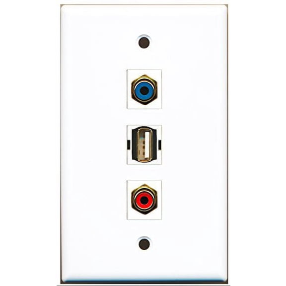 RiteAV - 1 Port RCA Red and 1 Port RCA Blue and 1 Port USB A-A Wall Plate