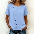 thumbnail image 2 of GUACER Blouses for Women Short Sleeve Cotton Linen Casual Round Neck Button Down Tops Relaxed Fit Shirts, 2 of 7