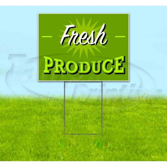 Fresh Produce (18" x 24") Yard Sign, Includes Metal Step Stake