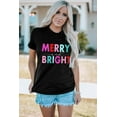 thumbnail image 6 of Women's Black MERRY and BRIGHT Crew Neck Graphic Tee - [ZhiHiMeRi] | (US 4-6)S,Black, 6 of 8