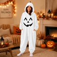 thumbnail image 2 of Adult Halloween Pumpkin Onesie 2026 New BWASD Womens Thick Warm Furry Onesie Pajamas Hooded Long Sleeve Elastic Ankle Cuff Soft Fleece for Winter Loungewear for Party Outfit ,S, 2 of 6