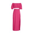 thumbnail image 6 of Women's Summer Vintage 2 Piece Outfit Off Shoulder Crop Top High Waist Maxi Skirt Side Slit Party Dress Skirt Sets, 6 of 7