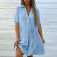 thumbnail image 4 of Summer Midi Dresses For Women Plus Size Cotton And Linen Short-sleeved Turn-down Collar With Button Coverup Summer Vacation Dresses, 4 of 9