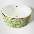 thumbnail image 2 of Mosaic Round Vessel Sink | Tile Gold Trim Countertop Basin | Mosaica Verde Collection, 2 of 3