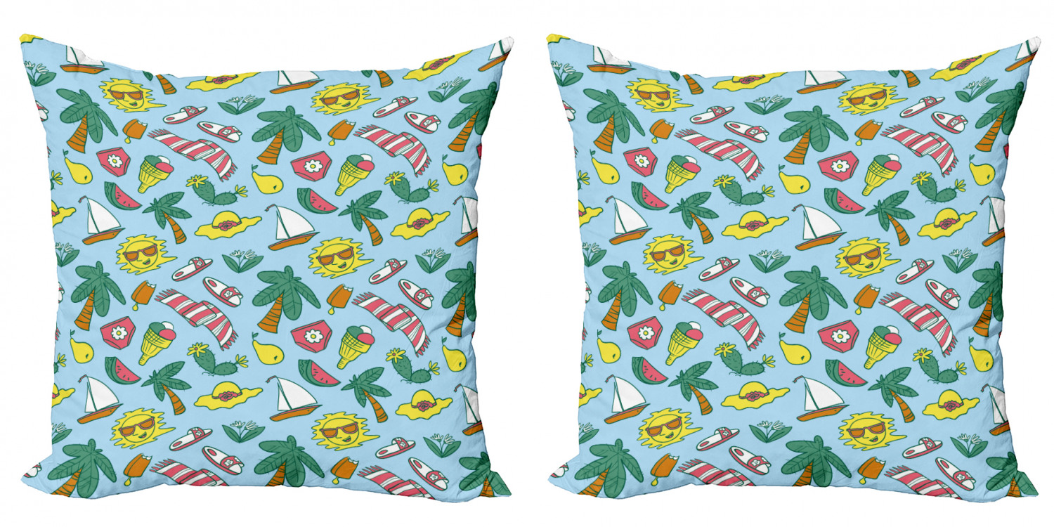 Summer Throw Pillow Cushion Cover Pack of 2, Holiday Time Beach