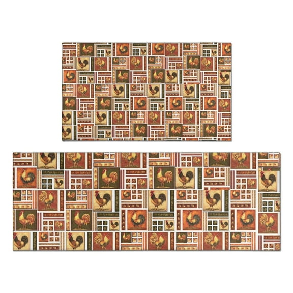 Patchwork Chicken Pattern Kitchen Rugs Sets Of 2,Anti Fatigue Kitchen Mat Rugs Non Slip Washable,Decorative Kitchen Floor Mats for Kitchen,Sink,Laundry,17"x30" 17"x47"