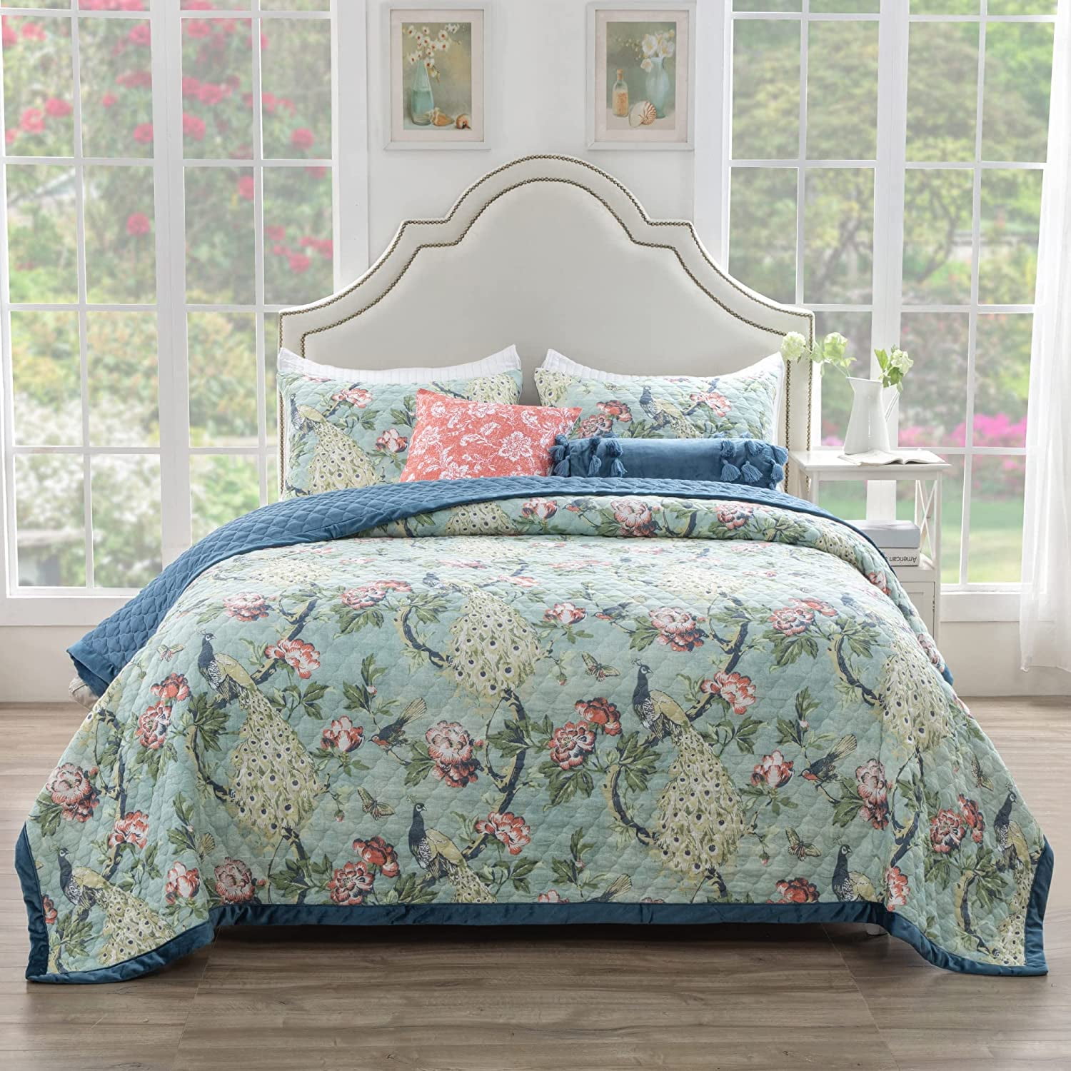 Greenland Home Fashions Pavona Vintage Peacock Garden Quilt Set 3-Piece King/Cal King