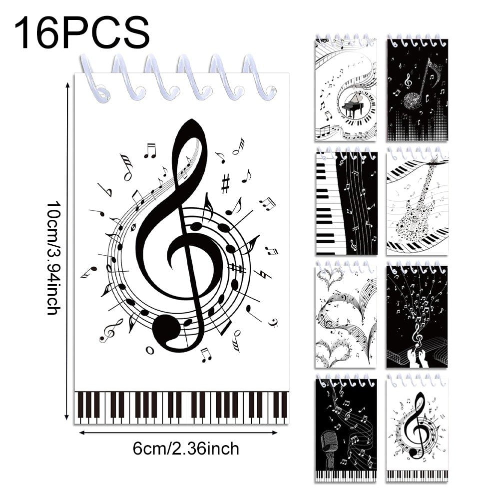 Mini Notebook, 16 Pcs Spiral Small Notebooks Memo Note Pads, Music Themed Pocket Notepad for Office Party Favor Gifts and Goodie Bags