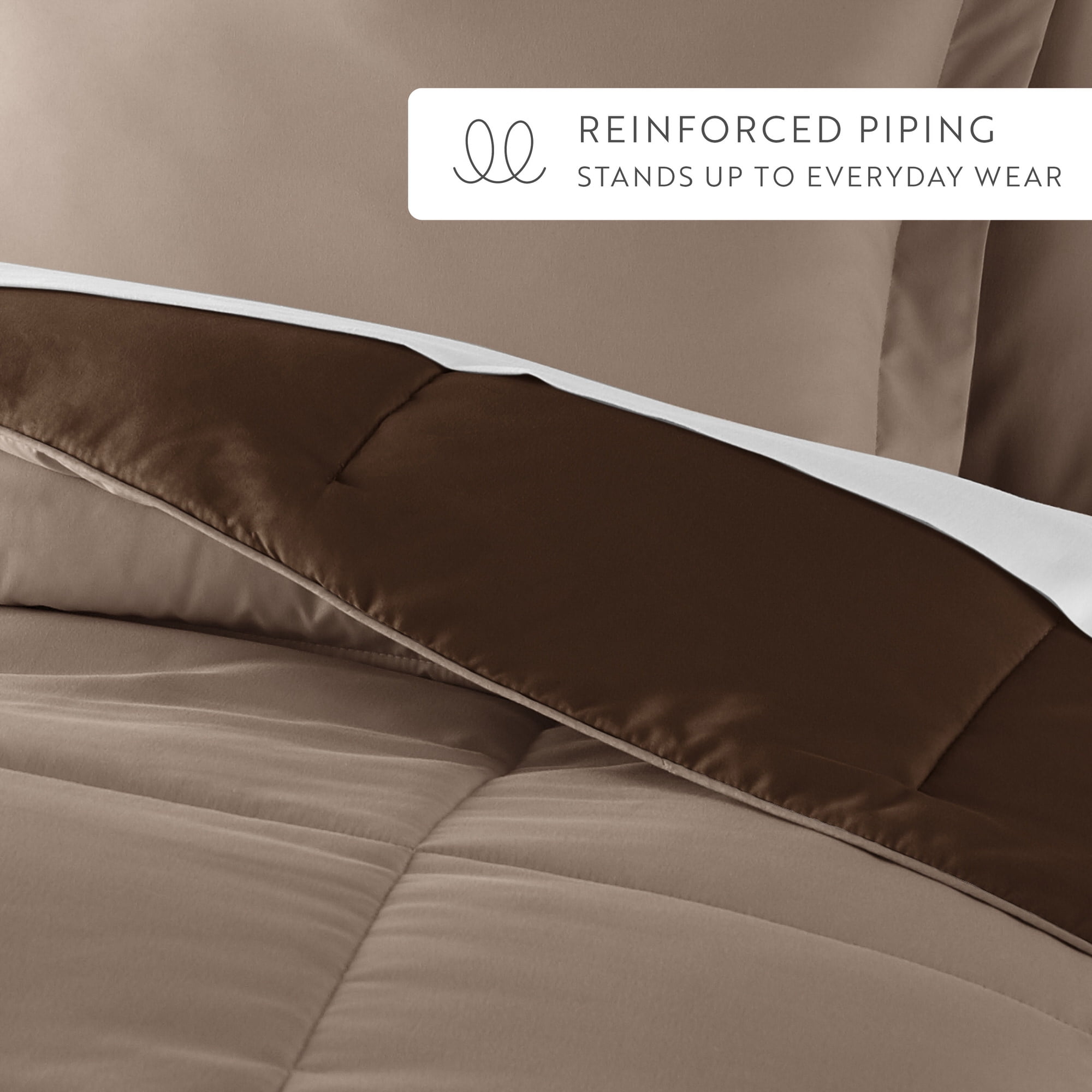 All Season Reversible Comforter Set Breathable Cool in Taupe & Chocolate Brown Full/Queen Size Bedding by Comfort Canopy