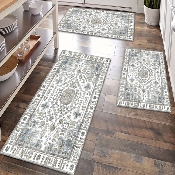 TECHVIDA Kitchen Rugs 3 Piece,Kitchen Mats for Floor, Non-Slip Machine Washable Rugs, Boho Farmhouse Hallway Doormat for Holiday