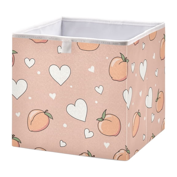 Fabric Storage Bins Foldable Cube For Home Organization Baskets Peach and Heart