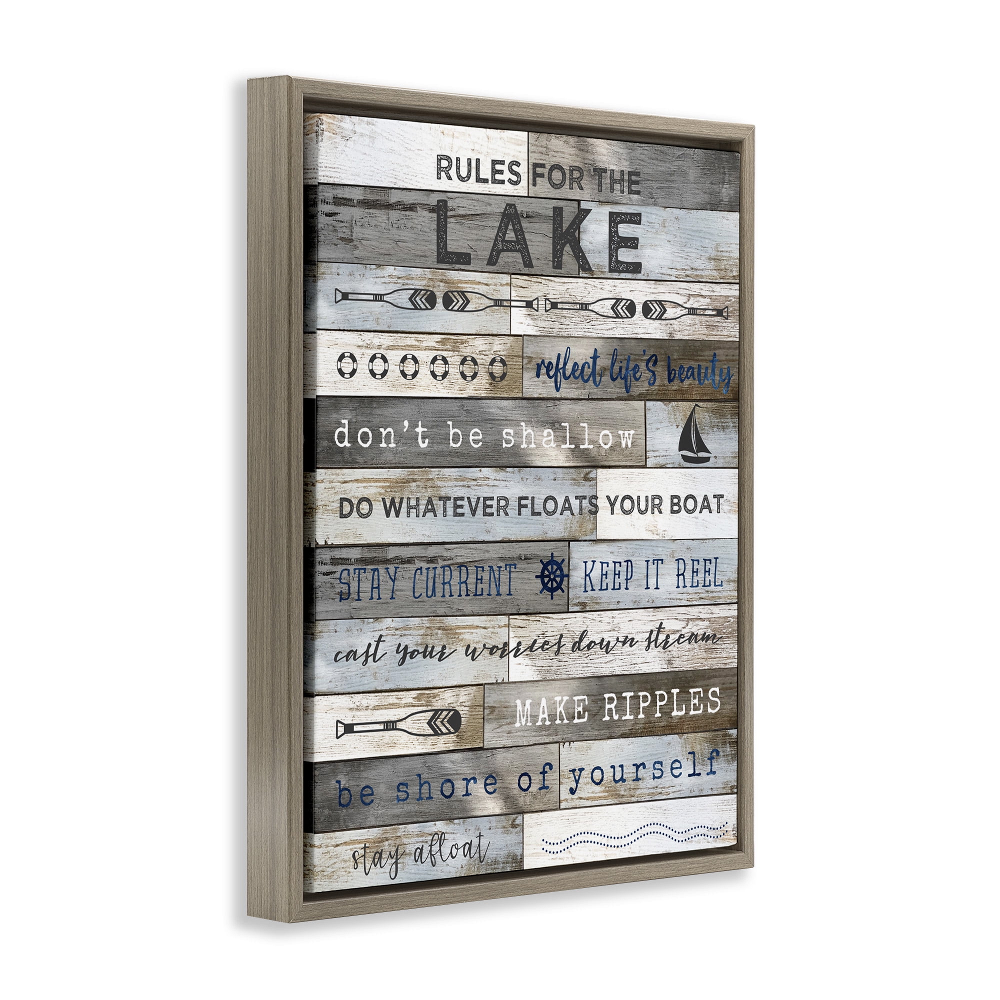Stupell Industries Advice From the Lake List Inspirational Painting Brown Floater Framed Canvas Art Print Wall Art, 17 x 21