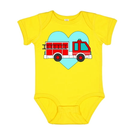 

Inktastic Valentine Fire Truck with Blue Heart Gift Baby Boy or Baby Girl Bodysuit