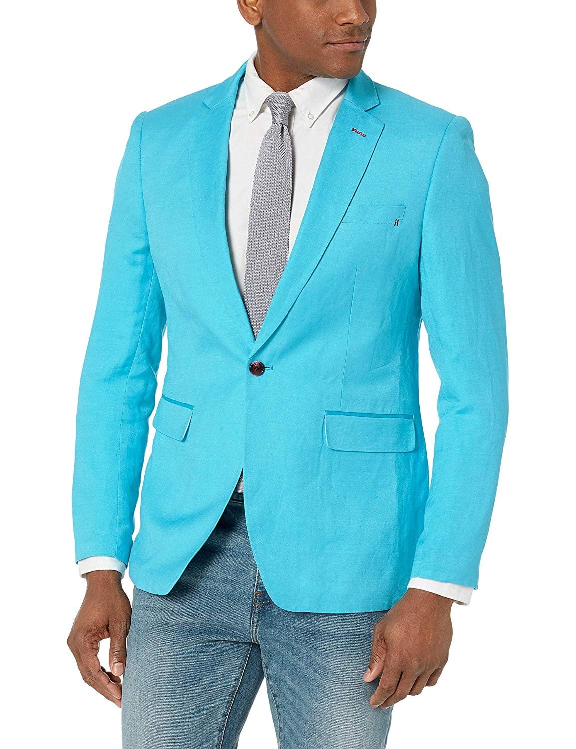 LOOKAA Coat Men/'s Slim Fit Linen Blend Pocket Solid Long Sleeve Suits Blazer Jacket Outwear