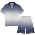 thumbnail image 3 of Men's Gradient Printed Silk Satin Short Sleeve Button Up Pajama Loungewear Set for Comfortable Sleep, 3 of 4