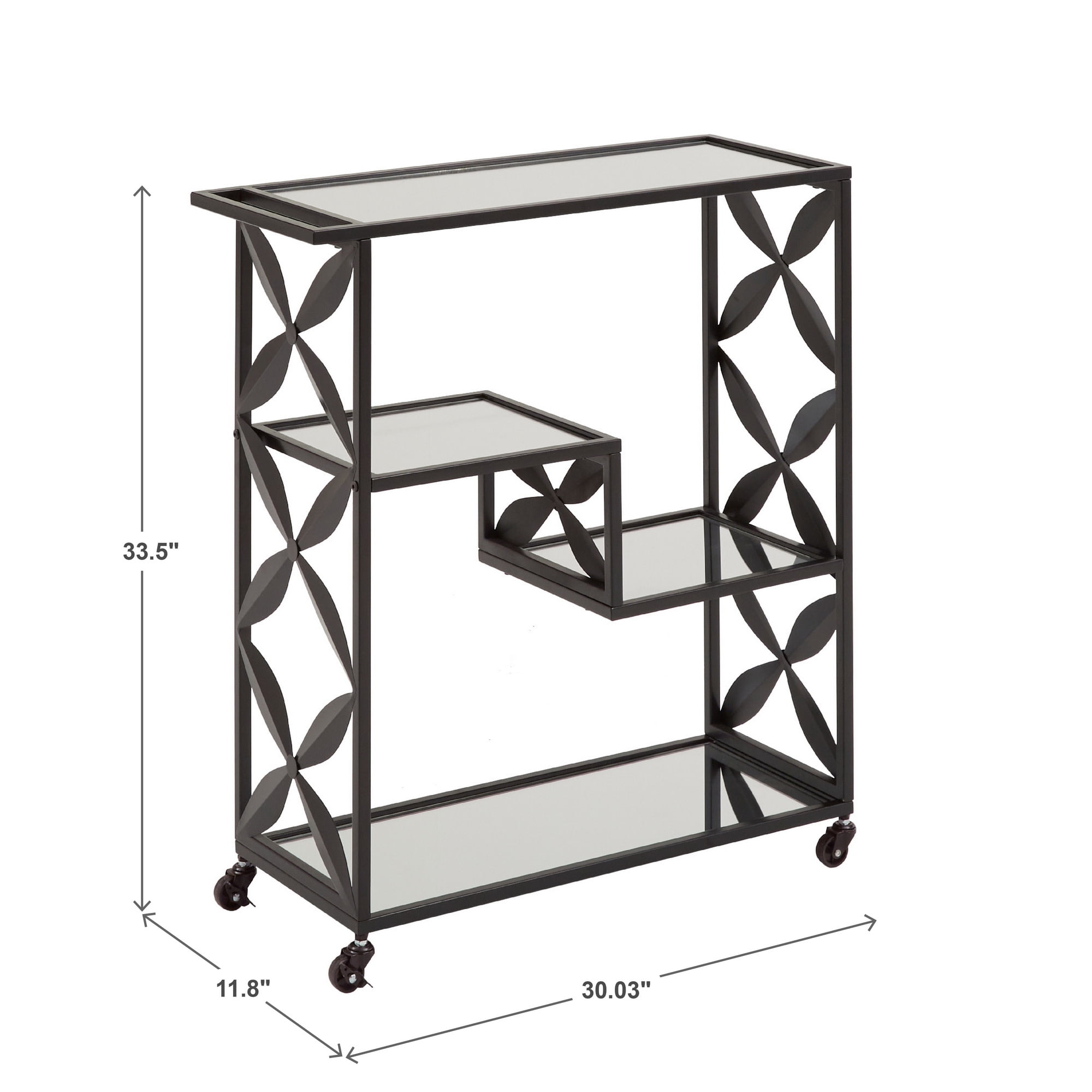Weston Home Shasta Black Finish Mirrored Bar Cart with Shelf