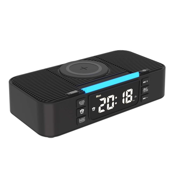 Meponn Bluetooth Portable Speaker with Wireless Charger, FM Radio Alarm, Dual Bass, LED Display
