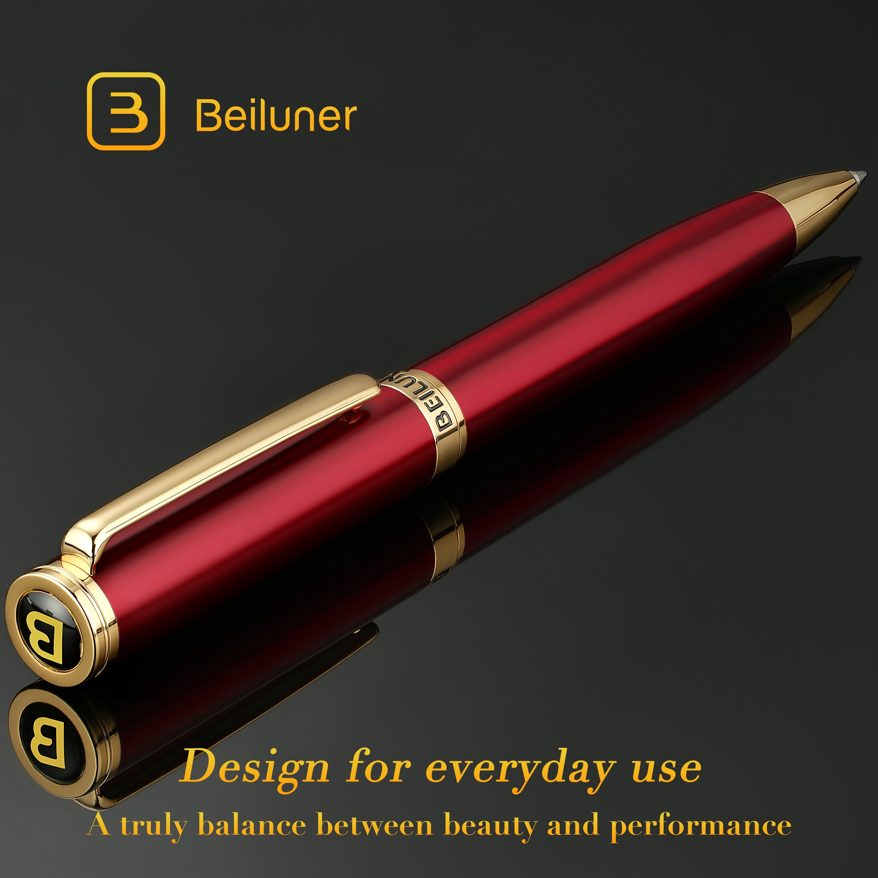 BEILUNER Luxury Gel Pens, Wine Red Pen Barrel with 24K Gold Trim, Classic Leather Box-Best Pen Gift Set for Men & Women Professional, Executive, Office, Retractable, Nice Fancy Designer Pens