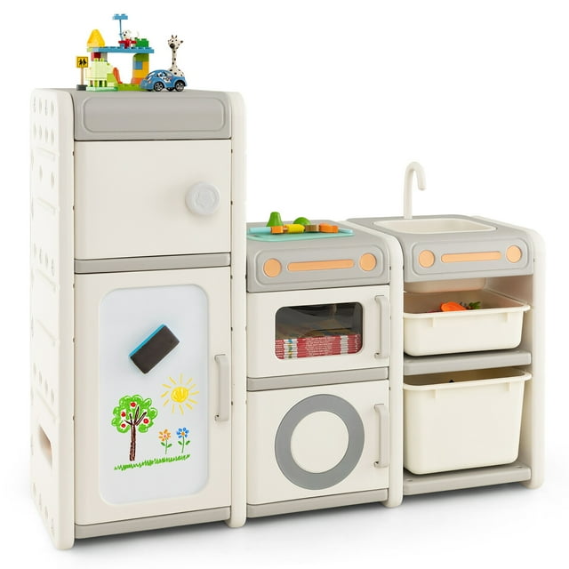 Gymax Kids Toy Storage Organizer Multipurpose Bookshelf w/ Magnetic Whiteboard & Bins