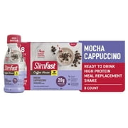 SlimFast Meal Replacement Energy High Protein Shake, Mocha Cappuccino, 11 Fl Oz Bottle, 8 Pack