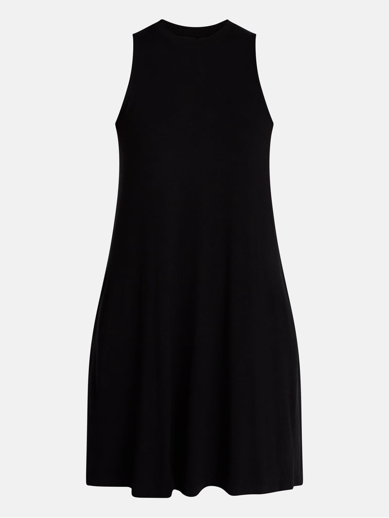walmart sleeveless knit dress Time and Tru Womens Sleeveless Knit Swing Dress, Sizes Xs-xxxl, Women's, Black