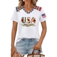 thumbnail image 3 of JULMCOMO 4th of July Shirts Women Red White Blue V Neck 250th Anniversary Tops Patriotic Short Sleeve American Flag T Shirts White 2XL, 3 of 6