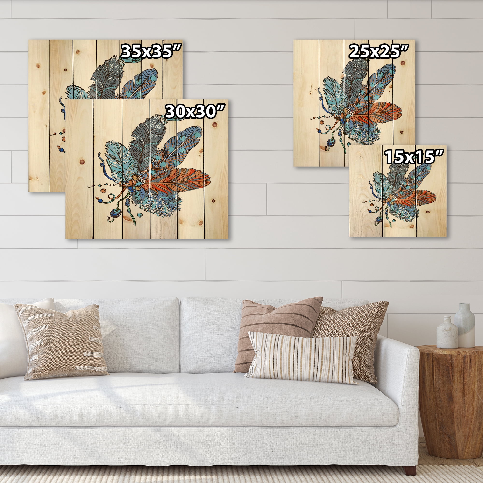 Designart 'Ethnic Boho Art Design' Bohemian & Eclectic Print on Natural Pine Wood