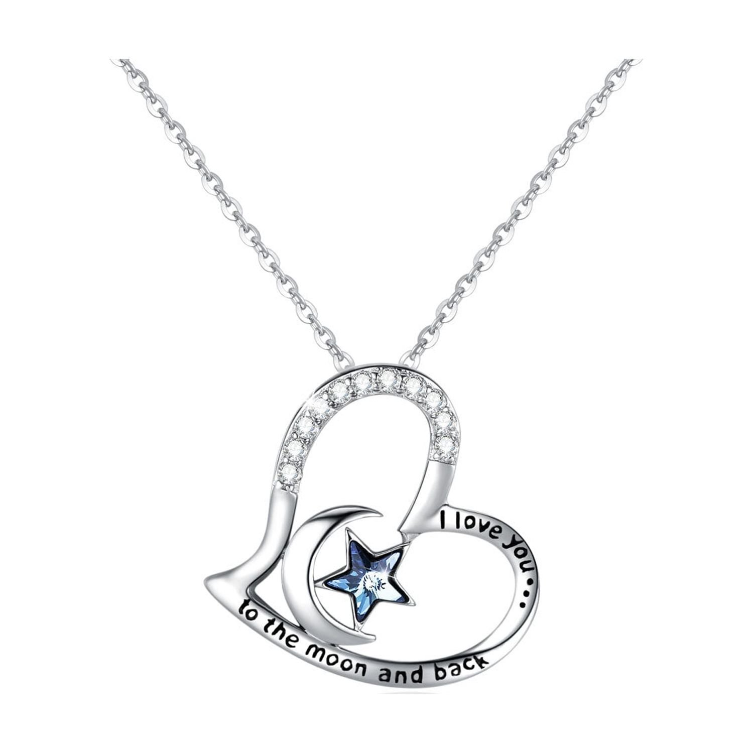CUOKA MIRACLE Moon and Star Necklace Heart Pendant Necklaces 925 Sterling Silver Hypoallergenic Fine Jewelry Birthday Mother's Day Gift for Women Girlfriend Mom Wife