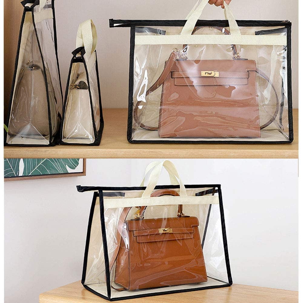 Vercord Clear PVC Handbag Dust-Free Cover Moistureproof Purse Storage Bag  Organizer with Handle Zipper Space-Save Holder for Closet Beige XXL