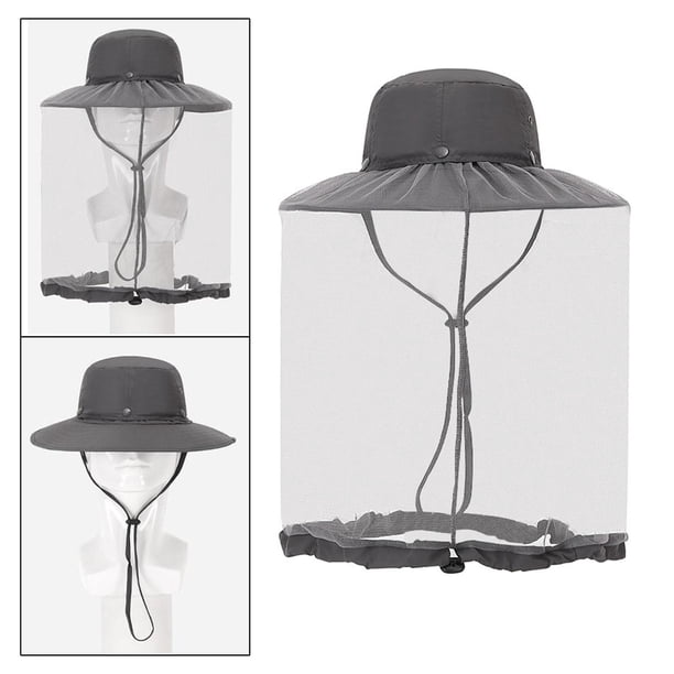 Sombrero de red para la cabeza Yinane Sombrero de pesca Boonie Gris oscuro Ajustable