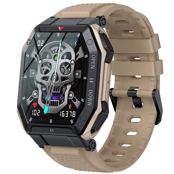 Bassizo Reloj Inteligente para Hombre (contestar/Hacer Llamadas), Reloj Deportivo táctico Militar, Reloj Inteligente con Monitor de frecuencia cardíaca, presión Arterial,