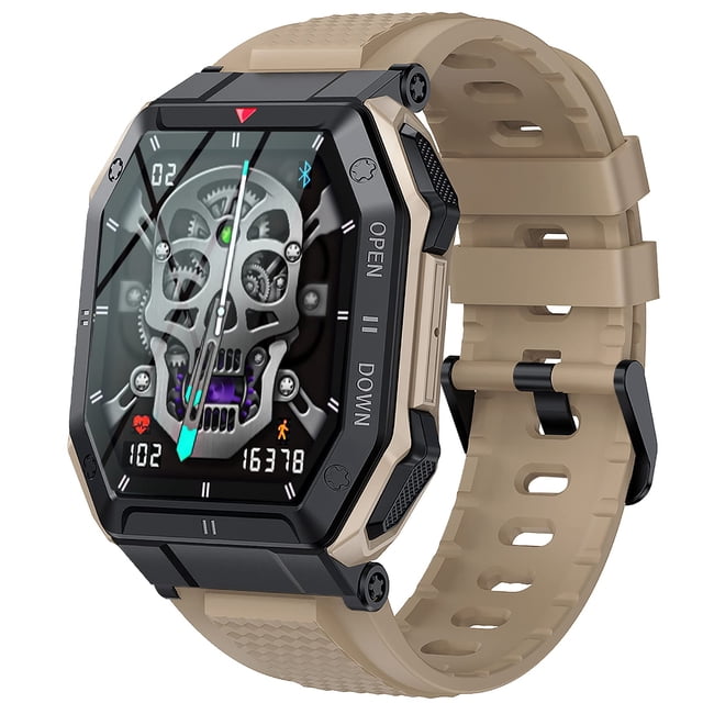 Bassizo Reloj Inteligente para Hombre (contestar/Hacer Llamadas), Reloj Deportivo táctico Militar, Reloj Inteligente con Monitor de frecuencia cardíaca, presión Arterial,