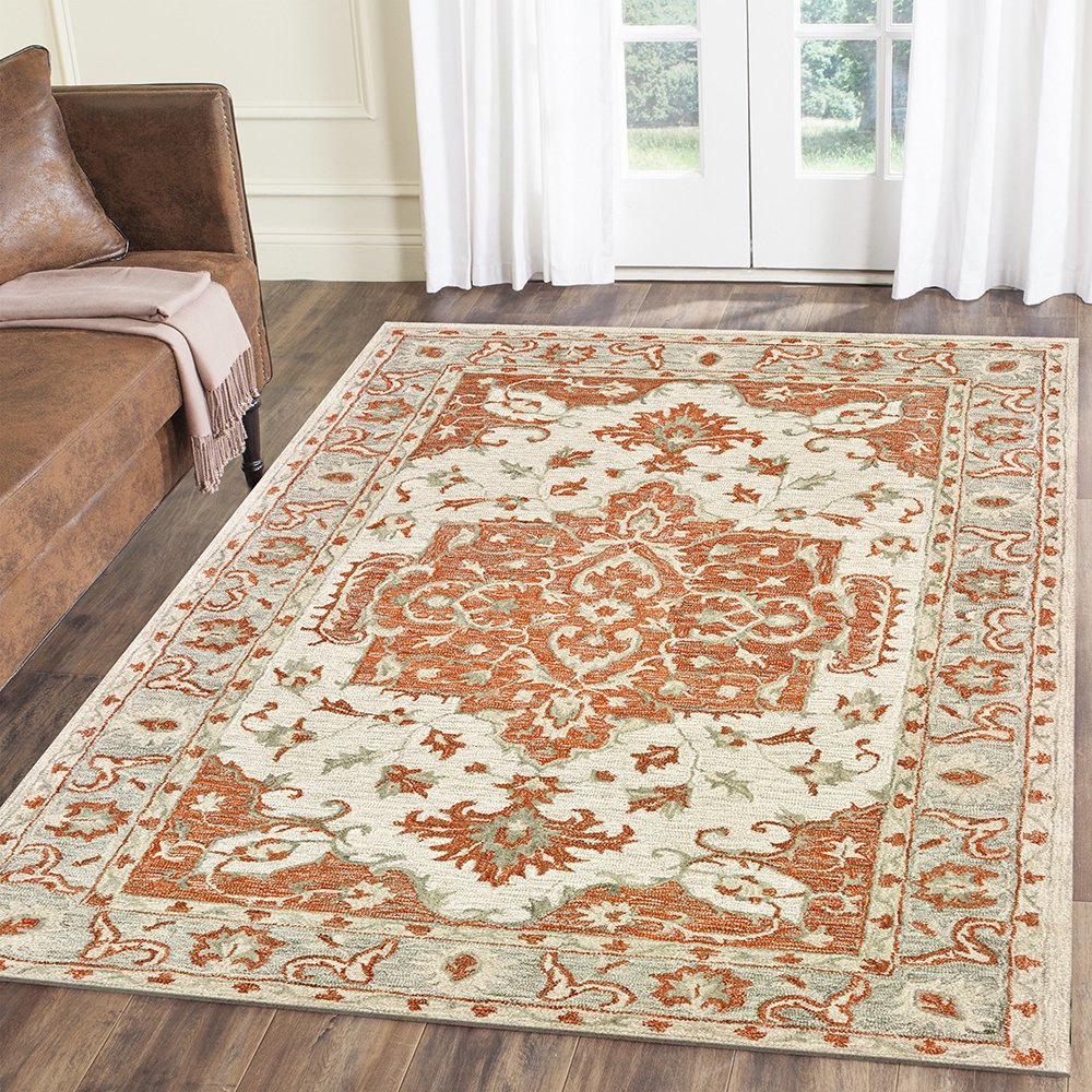 LR Home Tradition 9x12 Ft. Floral Persian Orange & Gray Indoor Area Rug
