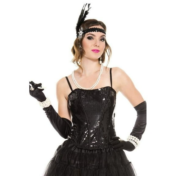 Sequined Corset with Lace Up Back & Side Zipper, Black - Small & Medium