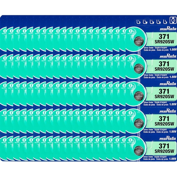 Murata 371 SR920SW Battery 1.55V Silver Oxide Watch Button Cell (100 Batteries)