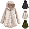 thumbnail image 4 of Lovskoo Womens Winter Coats Quilted Jacket Solid Color Diamond Plaid Pocket Button Cotton Padded Jacket Long Sleeve Hooded Jacket Olive Green, 4 of 4