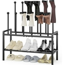 NeoMart - Tall Boot Shoe Rack,FreeStanding Metal Shoe Racks with 12 Long Posts Holds 6 Pairs,Boot Shelf Storage Organizer for Closet Entryway Floor Bedroom Outdoor, Black