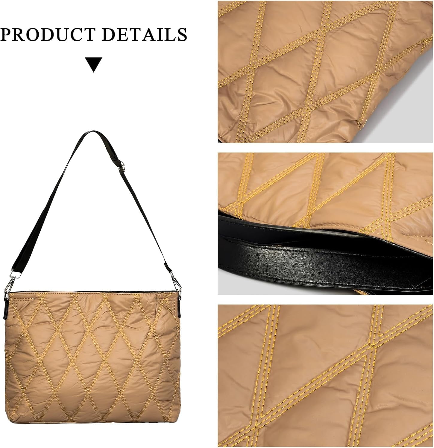 Kwuty Quilted Tote Bag for Women, Soft Puffer Bag Lightweight Trendy Crossbody Bags Purse with Long Shoulder Strap