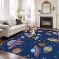 thumbnail image 2 of Cute Blue Space Area Rugs 6'x9', Washable Small Throw Rugs for Kitchen Dining room, Star Cartoon Spaceship Planet Indoor Outdoor Rug Non-Slip Low Pile Carpet Runner Reversible Floor Mats, 2 of 8