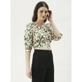 thumbnail image 5 of DressBerry Women's Printed Cotton Poplin 3/4th Sleeves Crop Top Round Elasticated Neck Partywear Back Ribbon Ties Casual&nbsp;Summer Wear Above Waist Regular Short Top, 5 of 7