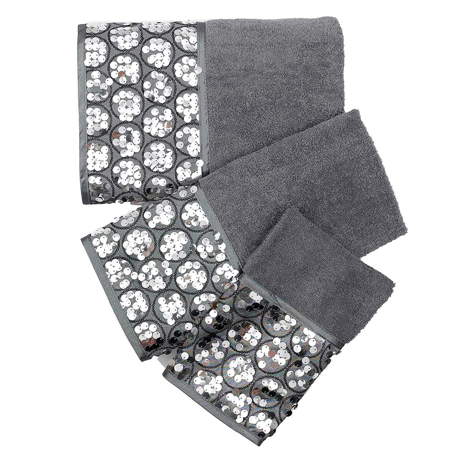 Designer Home 13 Piece Full Bath Accessories - Includes Curtain, Towel Sets, Rug Set (Silver)