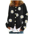 thumbnail image 2 of Pxiakgy Long Women Sweater Cropped O-Neck Coat Daisy Cardigans Sleeve Printing Top Women's Cardigan Black1 + S, 2 of 4