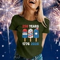 thumbnail image 2 of 250 Anniversary Usa Shirt Summer Tops for Women Graphic Tees Stylish Printed Short Sleeve Round Neck Comfortable Casual Daily Everyday Wear Dark Green, 2 of 5