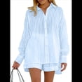 thumbnail image 1 of Conjuntos de 2 Piezas: Camisa Abotonada, Top y Pantalones Cortos, Conjuntos Casuales para Estar en S, 1 of 6