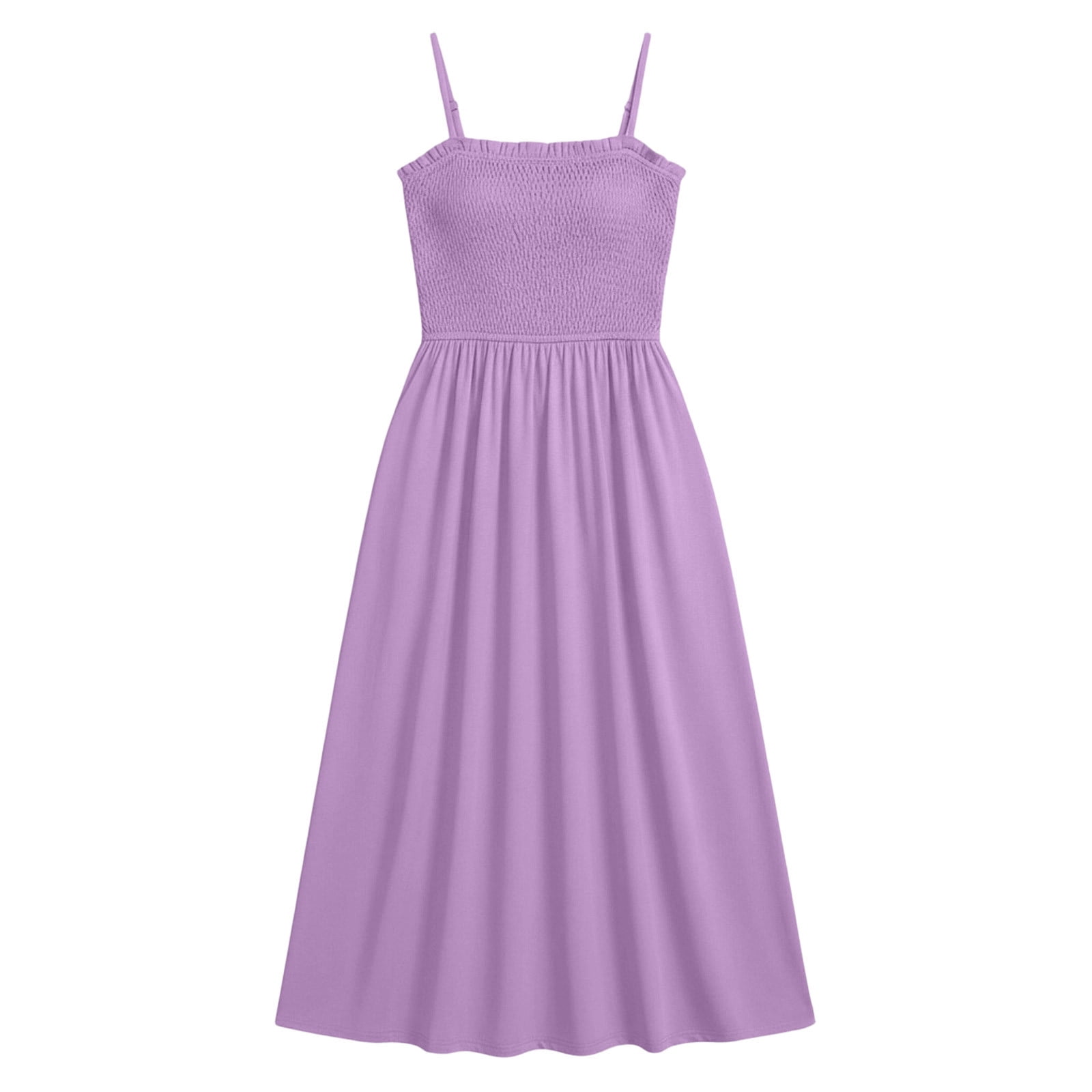 Hueook Womens Dresses Women's Bohemian Spaghetti Strap Sleeveless Long Beach Sun Dresses Solid Maxi Dress Purple XL