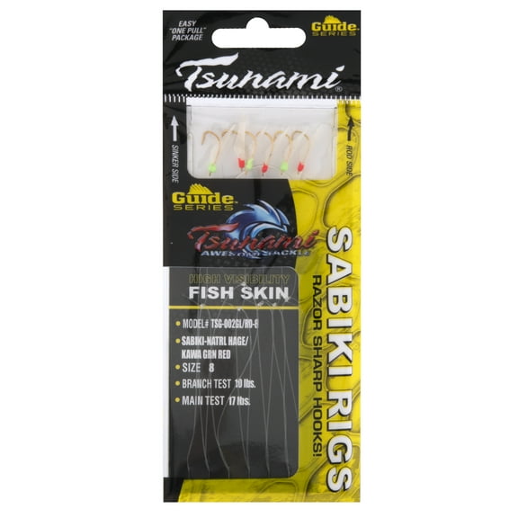 Tsunami Sabiki Rig Fishing Lure, Natural Hage/Kawa Green and Red, Size 8 Hook